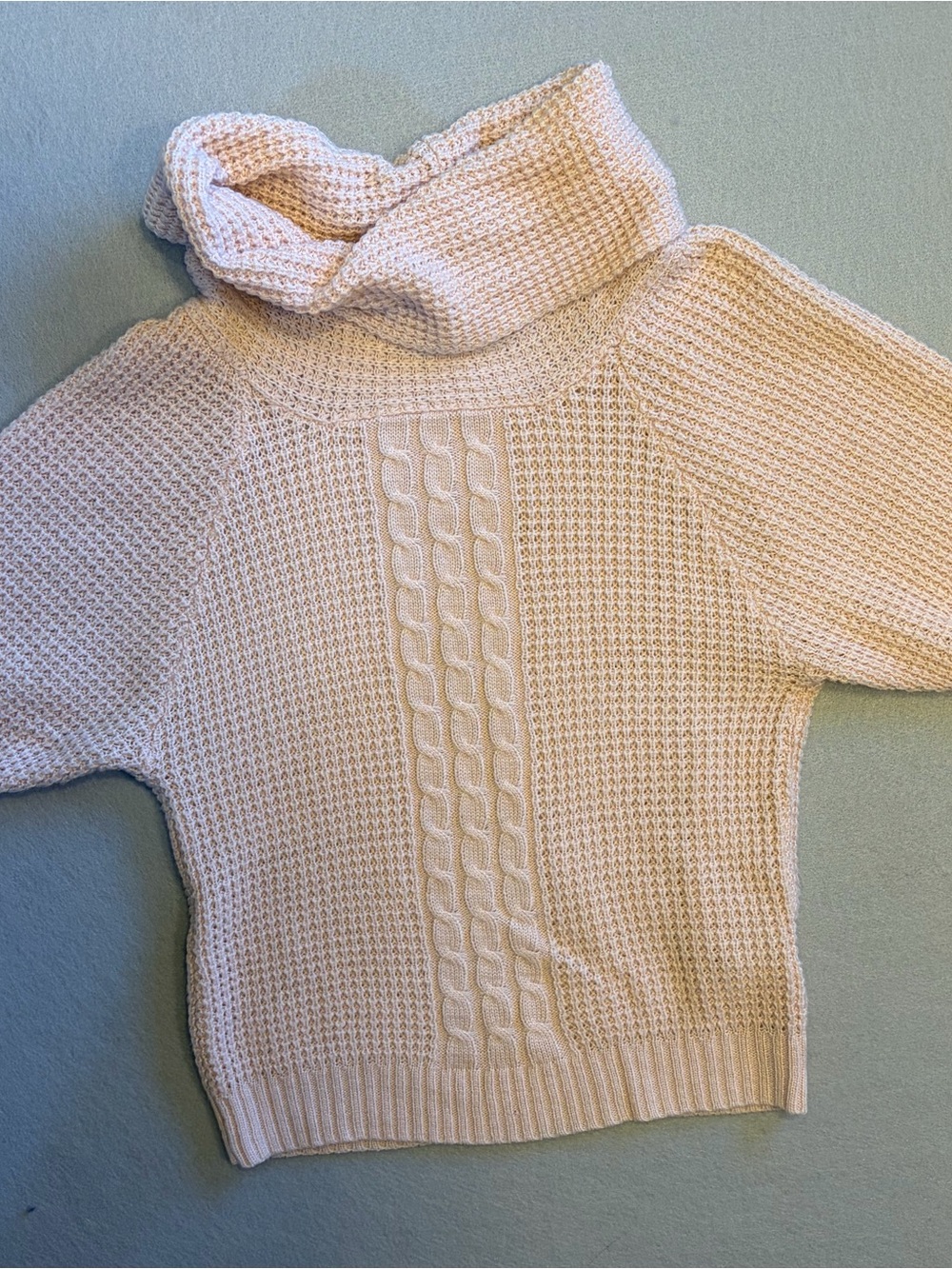Copper Key Cream Cable Cowl-Turtleneck Sweater